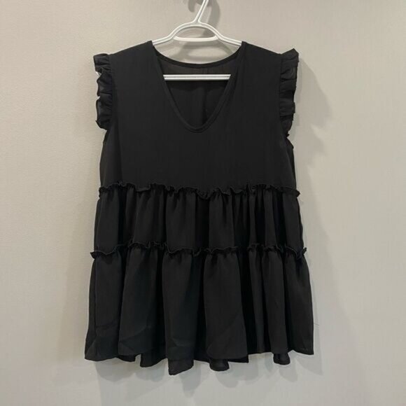 Shein Ruffled Sleeveless Black Sheer Top - Picture 1 of 4